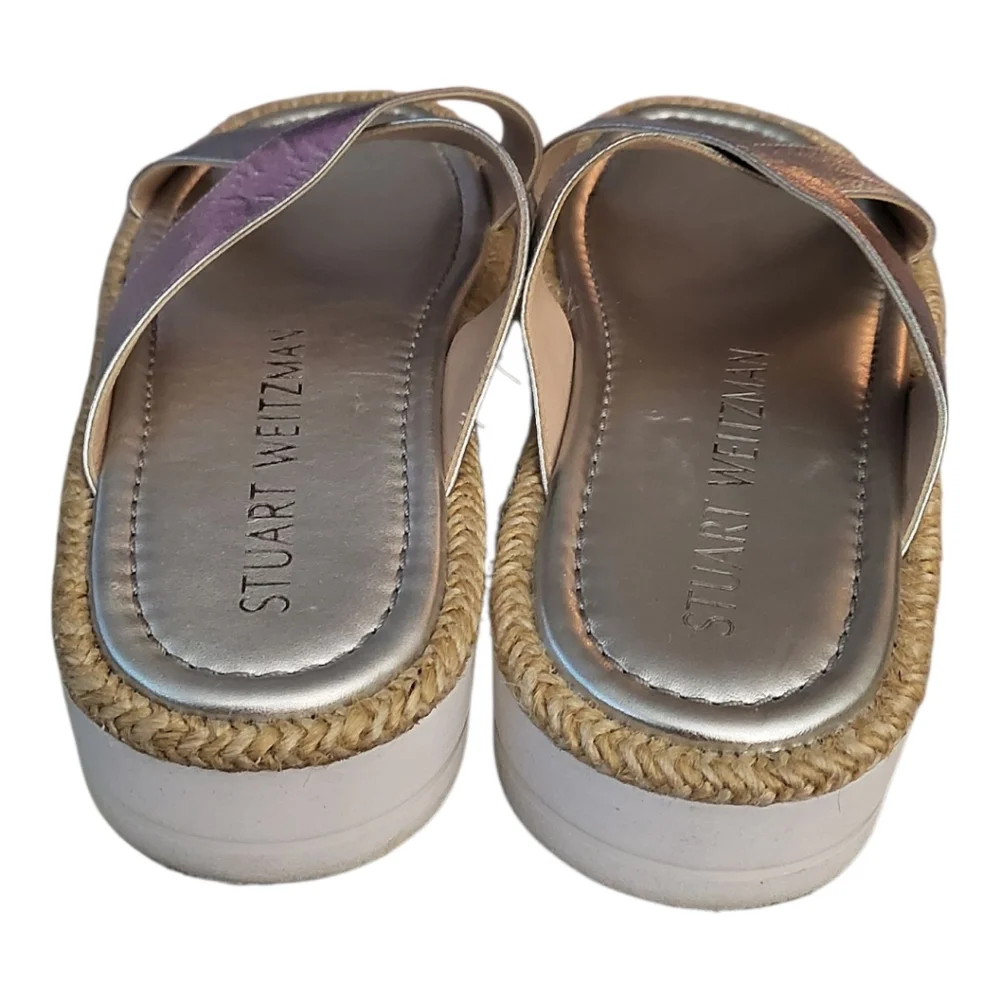 Stuart Weitzman Roza‎ Lift Slide Sandals in Silver 7.8 (Fits As 8.5)